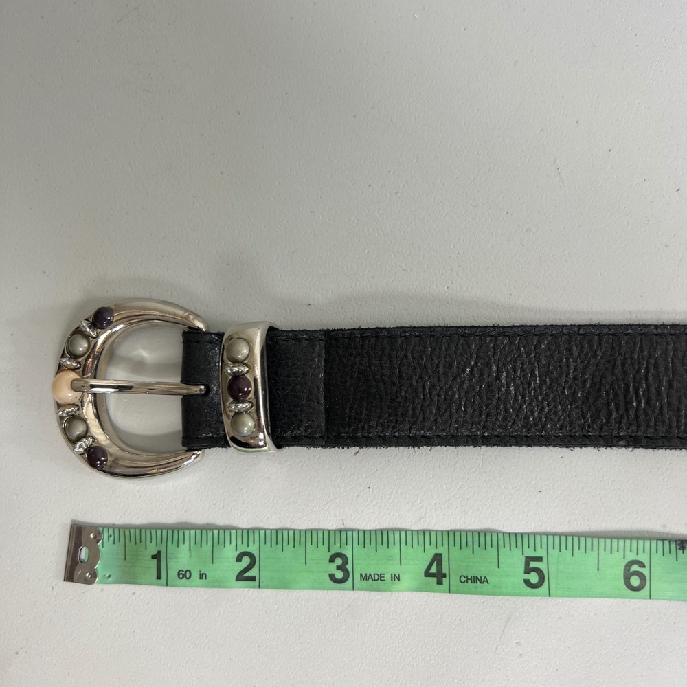 Womens Black Leather Belt size Small Gemstone Buckle Made in USA Boho fstival - Picture 6 of 7